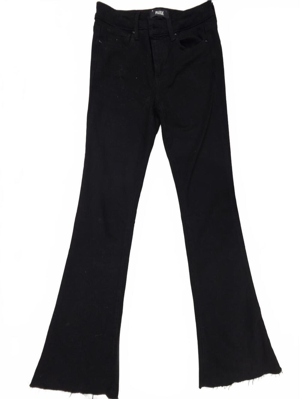 PAIGE High Rise Lou Lou Flare Raw Hem Jeans Black Shadow Size 26
